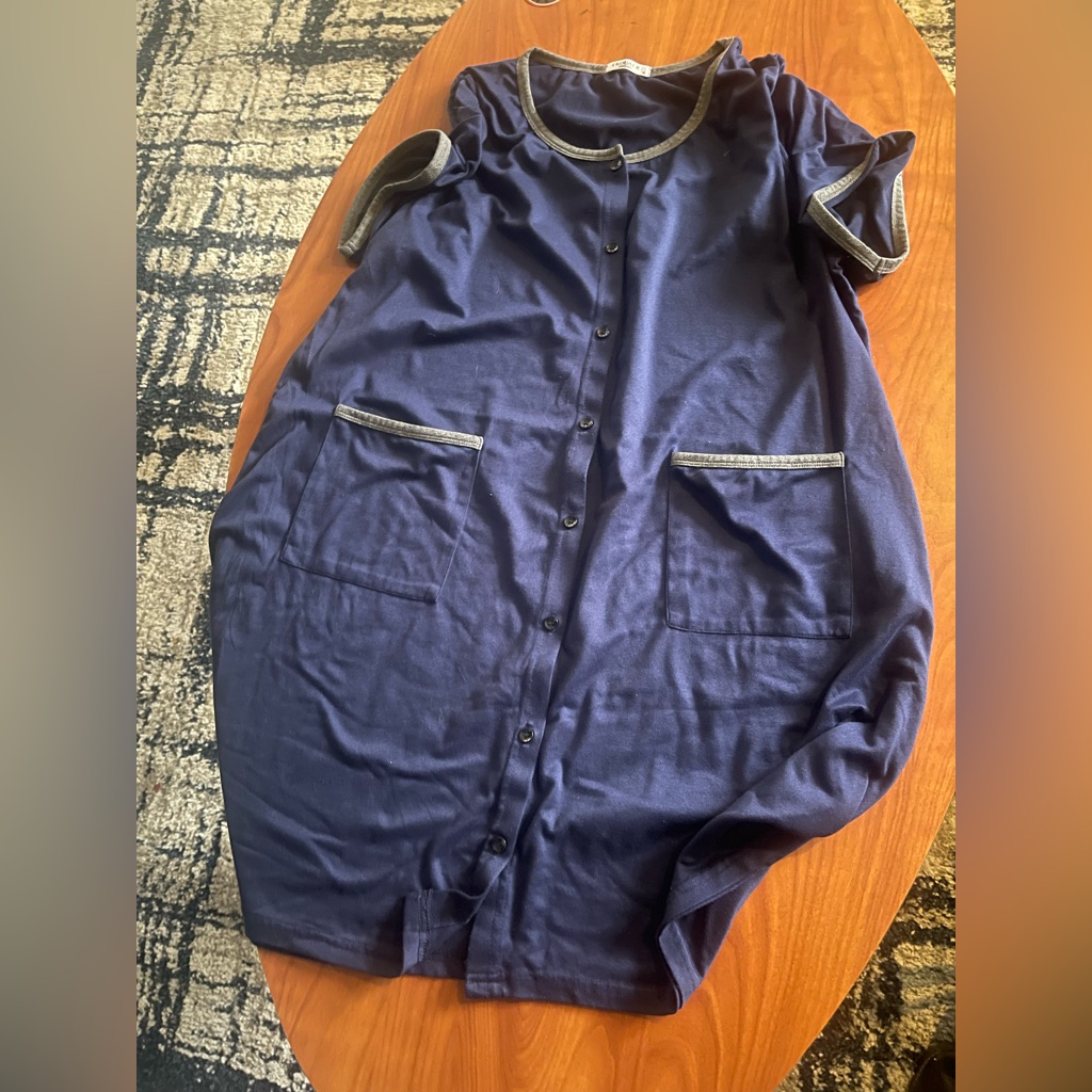 Navy Women’s Button-Front Sleepshirt With Contrast Trim